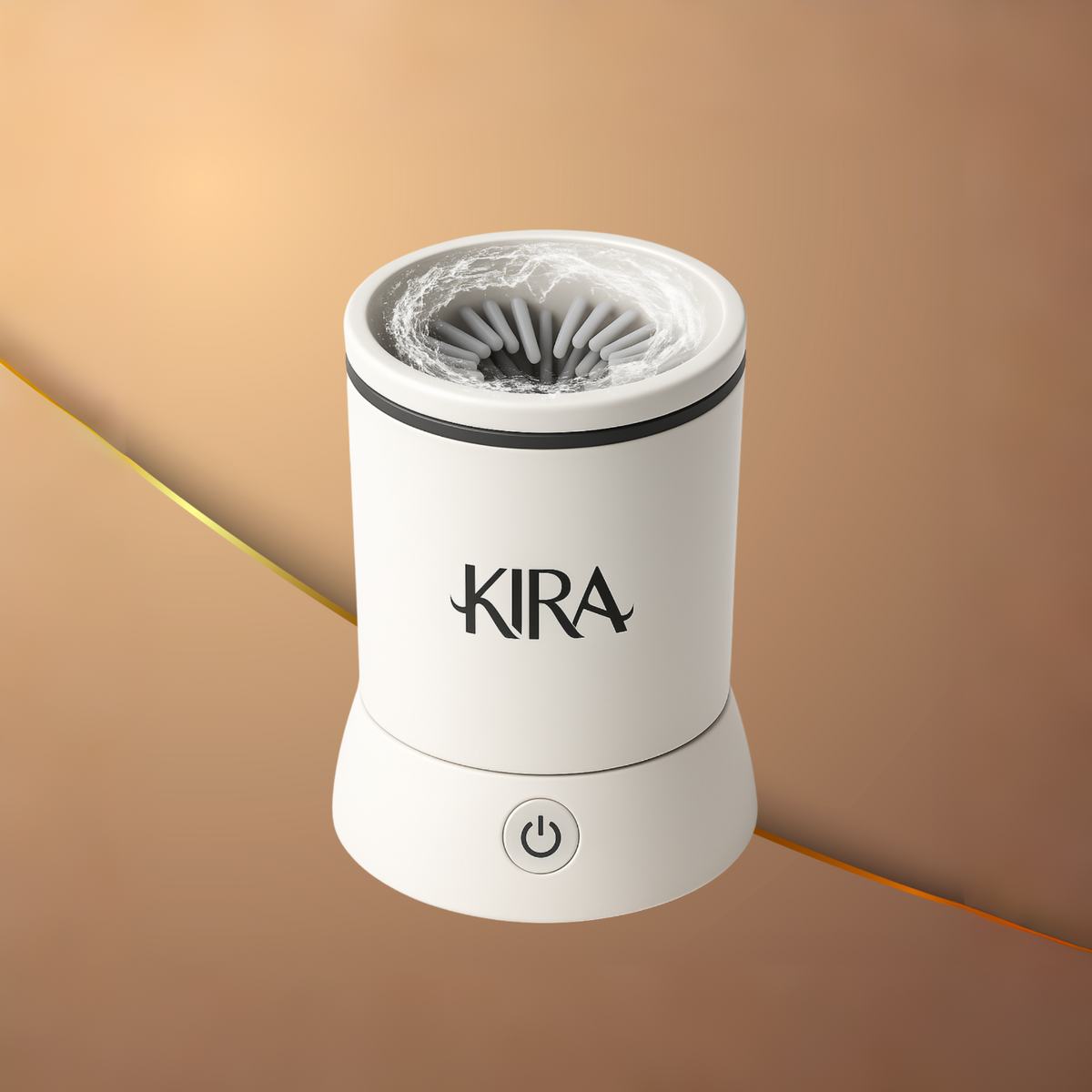 White KIRA cleaning device on a beige background